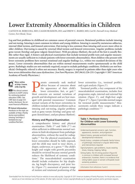 Lower Extremity Abnormalities in Children .